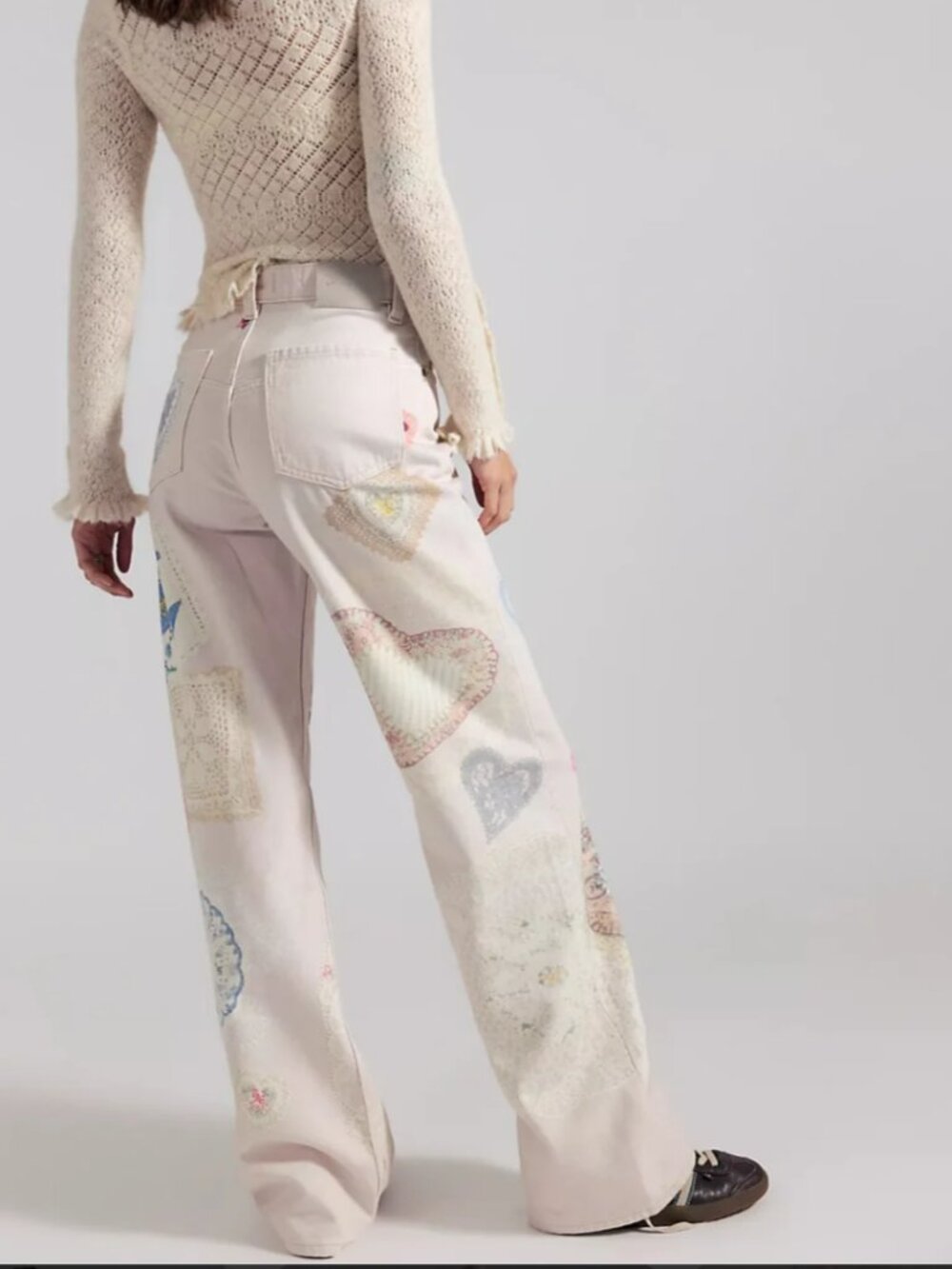 NWT Free People Tinsley Printed Jeans in Heirloom Ivory - Picture 3 of 7